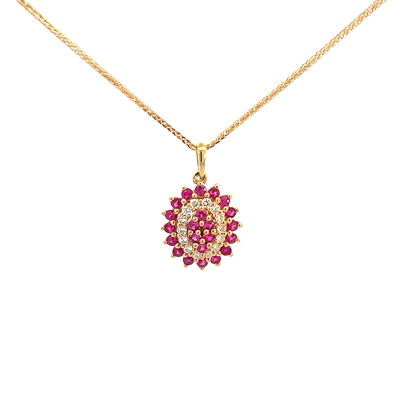 Oval Pendant Set Ruby, Diamond in 18K Gold